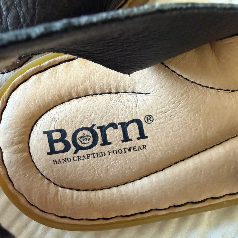 Born Women's Inlet Sling Back Sandal Open Toe Black Leather Sz 9 Flats Coastal - Picture 5 of 7
